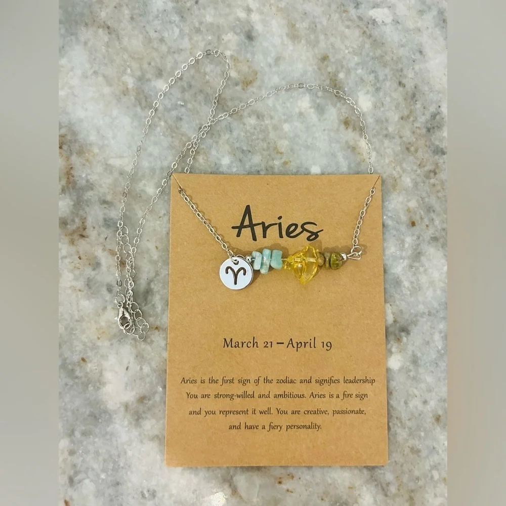 Aries Zodiac Necklace with Yellow and Silver Accents gift